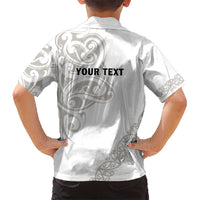 All White Maori Tribal Tattoo Personalised Kid Hawaiian Shirt Stone Gray Polynesian Style - Polynesian Pride
