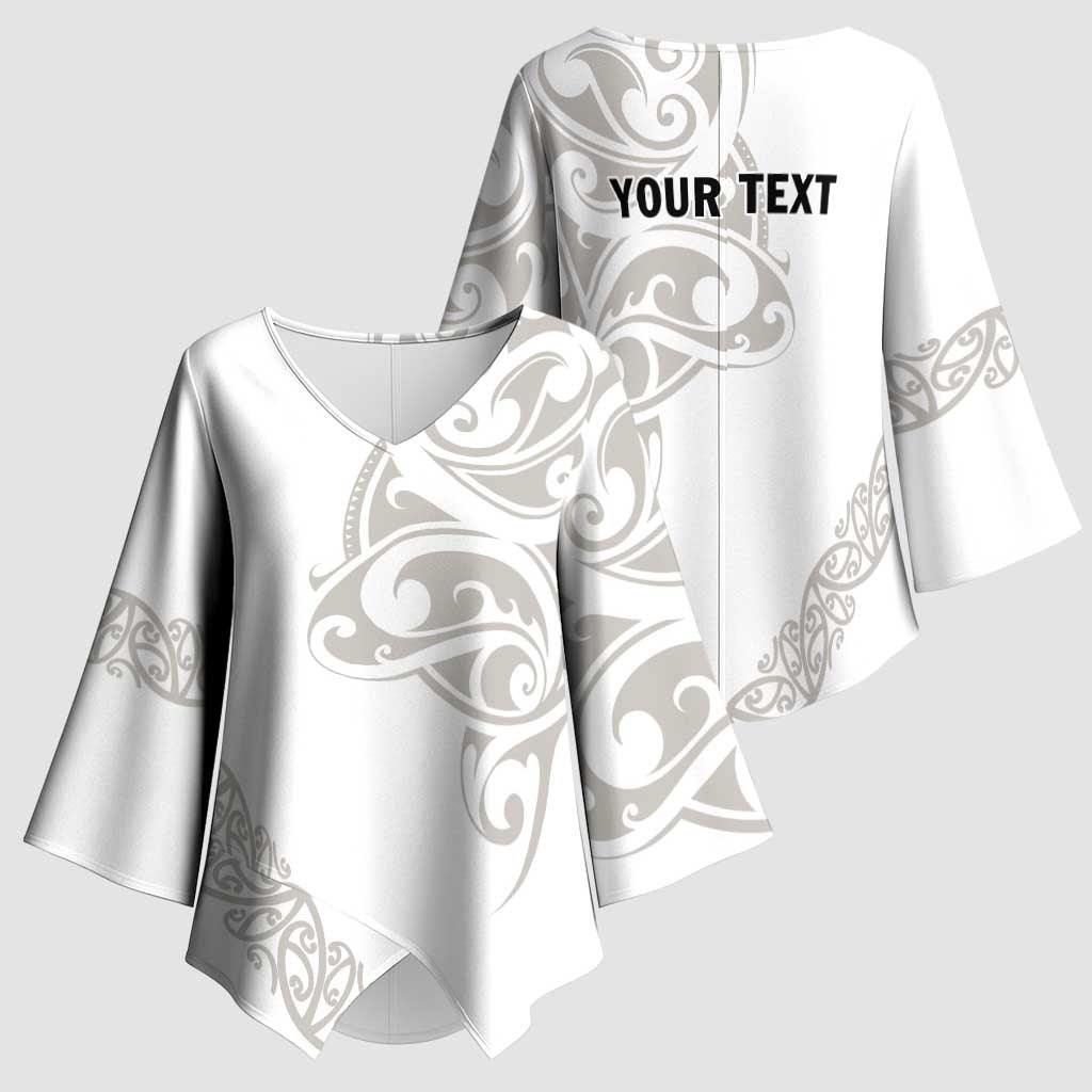All White Maori Tribal Tattoo Personalised Kimono Sleeve Blouse Stone Gray Polynesian Style - Polynesian Pride