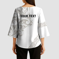 All White Maori Tribal Tattoo Personalised Kimono Sleeve Blouse Stone Gray Polynesian Style - Polynesian Pride