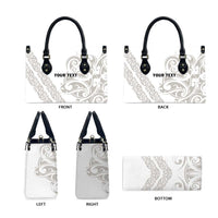 All White Maori Tribal Tattoo Personalised Leather Bag Stone Gray Polynesian Style - Polynesian Pride
