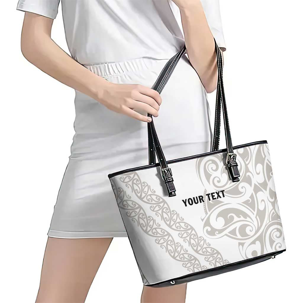 All White Maori Tribal Tattoo Personalised Leather Tote Bag Stone Gray Polynesian Style - Polynesian Pride
