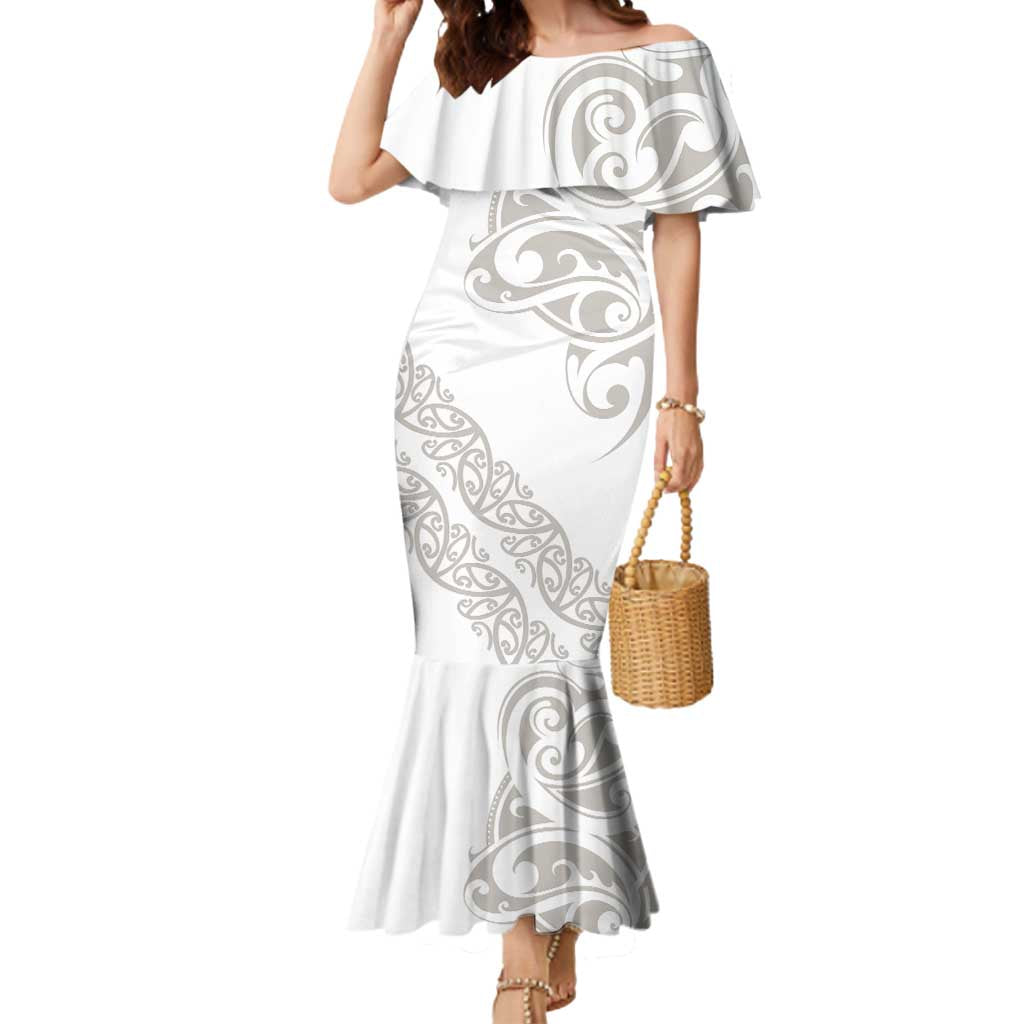 All White Maori Tribal Tattoo Personalised Mermaid Dress Stone Gray Polynesian Style - Polynesian Pride