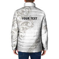 All White Maori Tribal Tattoo Personalised Padded Jacket Stone Gray Polynesian Style - Polynesian Pride