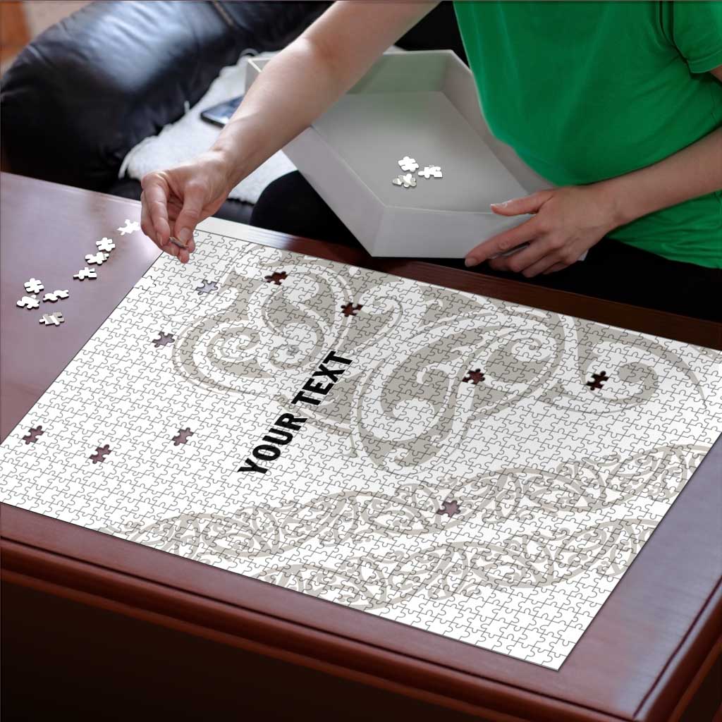 All White Maori Tribal Tattoo Personalised Puzzle Stone Gray Polynesian Style - Polynesian Pride