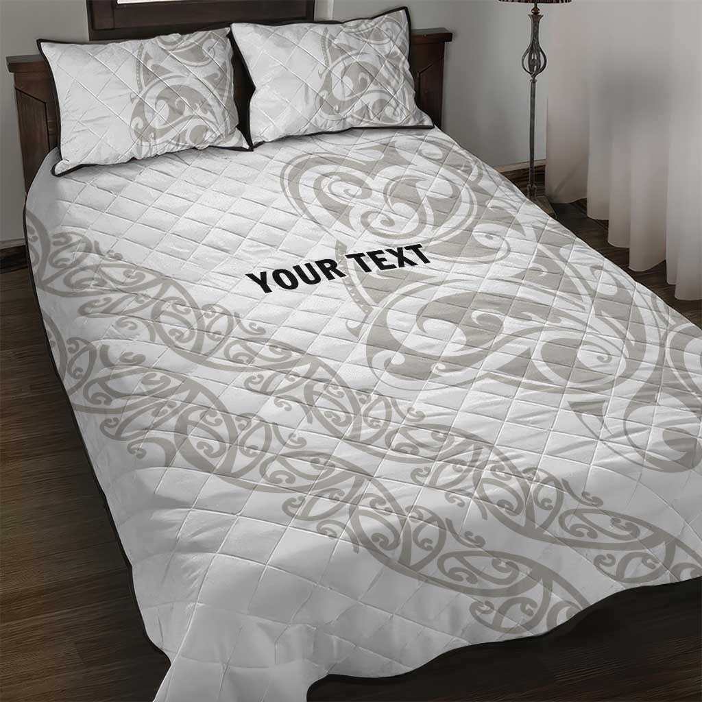All White Maori Tribal Tattoo Personalised Quilt Bed Set Stone Gray Polynesian Style - Polynesian Pride