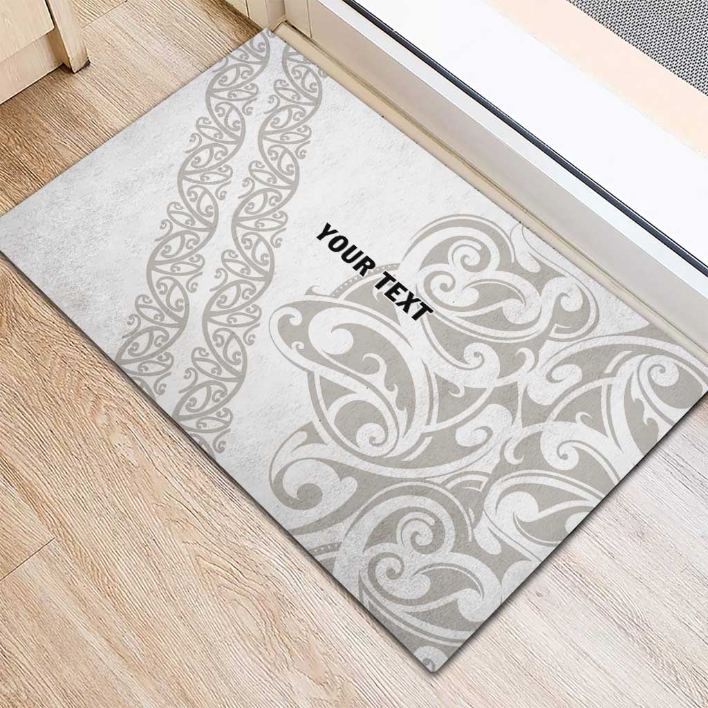 All White Maori Tribal Tattoo Personalised Rubber Doormat Stone Gray Polynesian Style - Polynesian Pride
