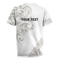 All White Maori Tribal Tattoo Personalised Rugby Jersey Stone Gray Polynesian Style - Polynesian Pride