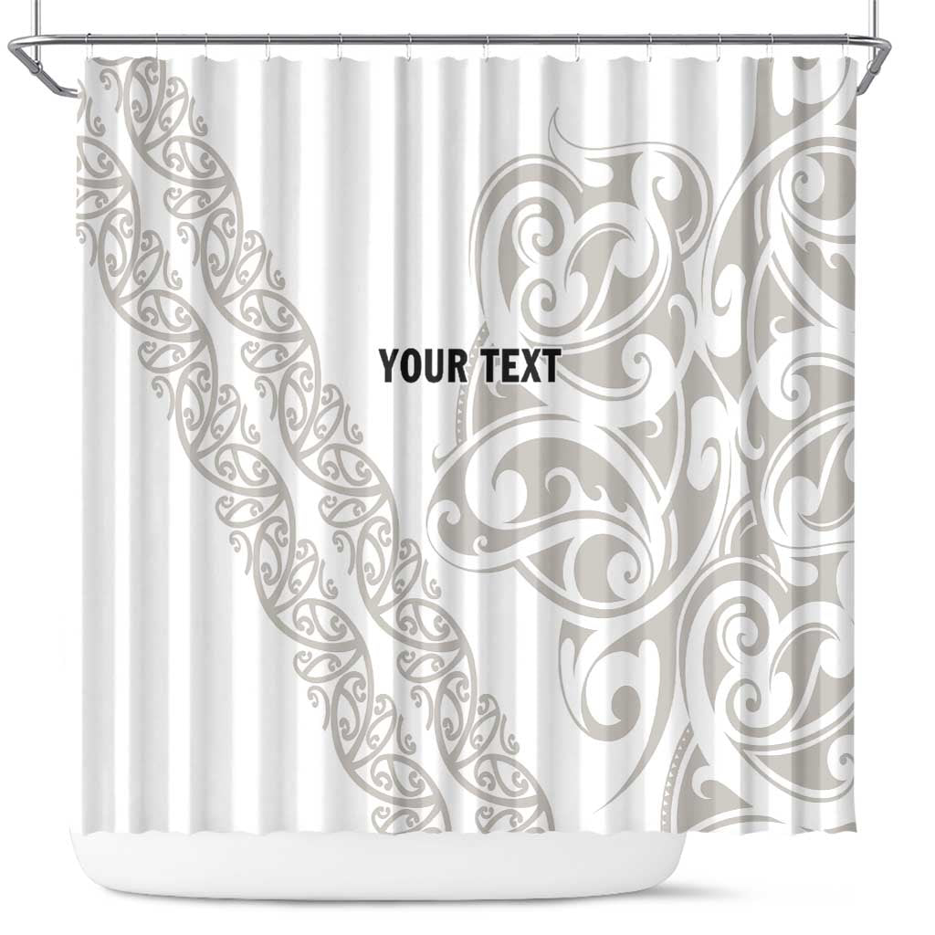 All White Maori Tribal Tattoo Personalised Shower Curtain Stone Gray Polynesian Style - Polynesian Pride