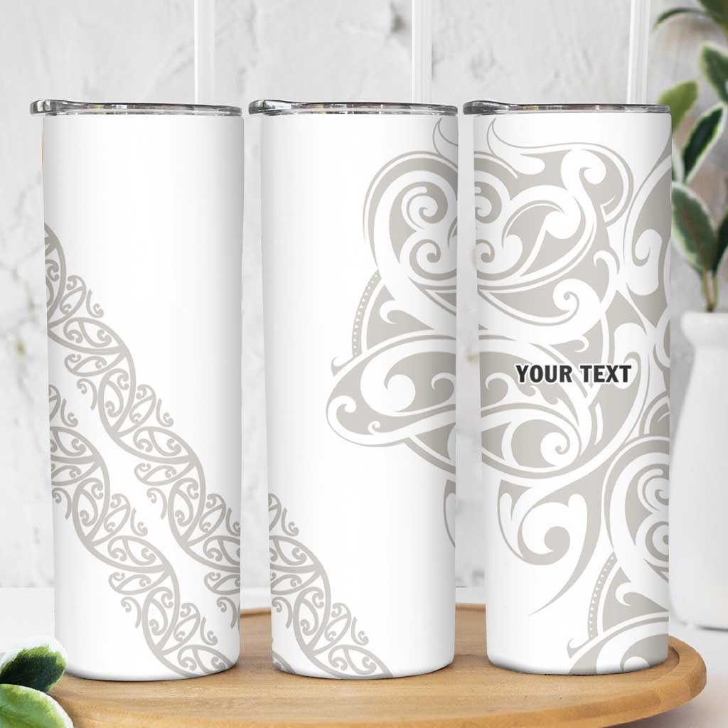 All White Maori Tribal Tattoo Personalised Skinny Tumbler Stone Gray Polynesian Style - Polynesian Pride