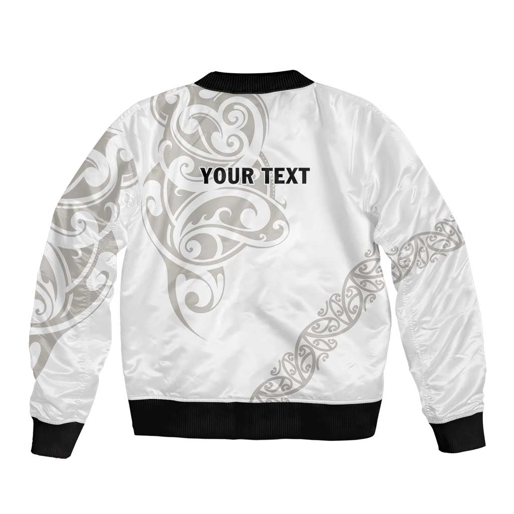 All White Maori Tribal Tattoo Personalised Sleeve Zip Bomber Jacket Stone Gray Polynesian Style - Polynesian Pride