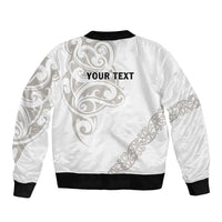 All White Maori Tribal Tattoo Personalised Sleeve Zip Bomber Jacket Stone Gray Polynesian Style - Polynesian Pride