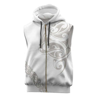 All White Maori Tribal Tattoo Personalised Sleeveless Zip Hoodie Stone Gray Polynesian Style - Polynesian Pride
