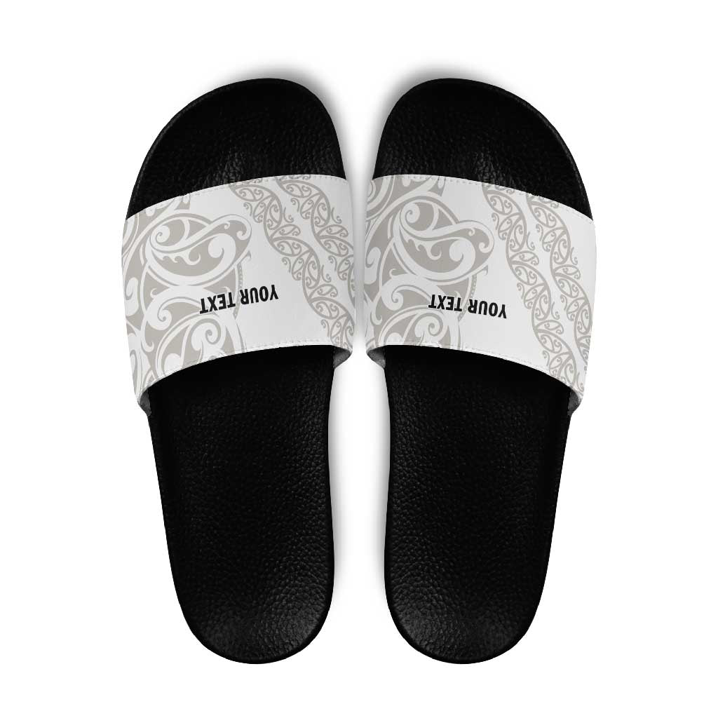 All White Maori Tribal Tattoo Personalised Slide Sandals Stone Gray Polynesian Style - Polynesian Pride