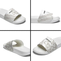 All White Maori Tribal Tattoo Personalised Slide Sandals Stone Gray Polynesian Style - Polynesian Pride