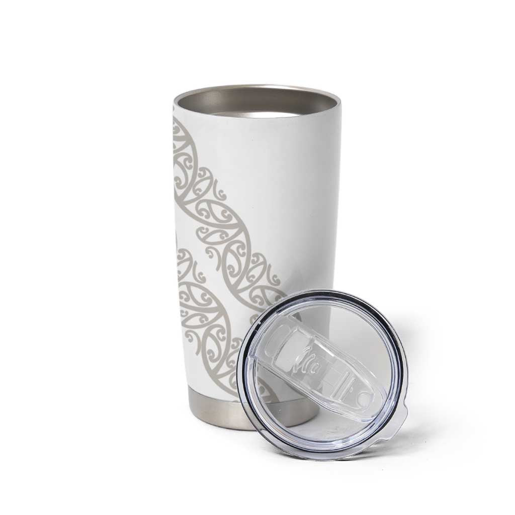 All White Maori Tribal Tattoo Personalised Tumbler Cup Stone Gray Polynesian Style - Polynesian Pride
