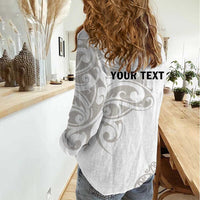 All White Maori Tribal Tattoo Personalised Women Casual Shirt Stone Gray Polynesian Style - Polynesian Pride