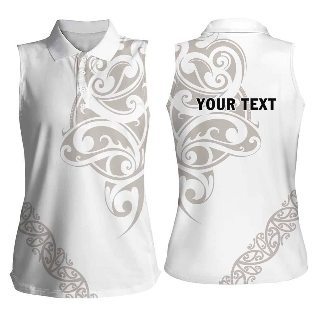 All White Maori Tribal Tattoo Personalised Women Sleeveless Polo Shirt Stone Gray Polynesian Style - Polynesian Pride
