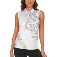 All White Maori Tribal Tattoo Personalised Women Sleeveless Polo Shirt Stone Gray Polynesian Style - Polynesian Pride