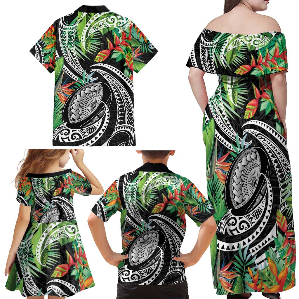 Polynesian Pacific Rugby Tribal Family Matching Off Shoulder Maxi Dress and Hawaiian Shirt Tropical Vibe LT9 - Polynesian Pride