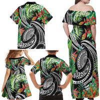 Polynesian Pacific Rugby Tribal Family Matching Off Shoulder Maxi Dress and Hawaiian Shirt Tropical Vibe LT9 - Polynesian Pride