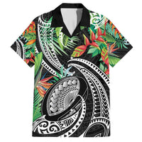 Polynesian Pacific Rugby Tribal Family Matching Off Shoulder Maxi Dress and Hawaiian Shirt Tropical Vibe LT9 Dad's Shirt - Short Sleeve Black - Polynesian Pride