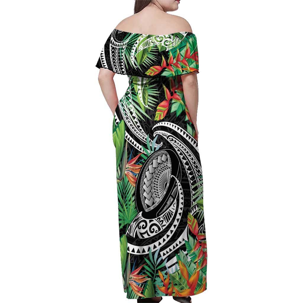 Polynesian Pacific Rugby Tribal Family Matching Off Shoulder Maxi Dress and Hawaiian Shirt Tropical Vibe LT9 - Polynesian Pride