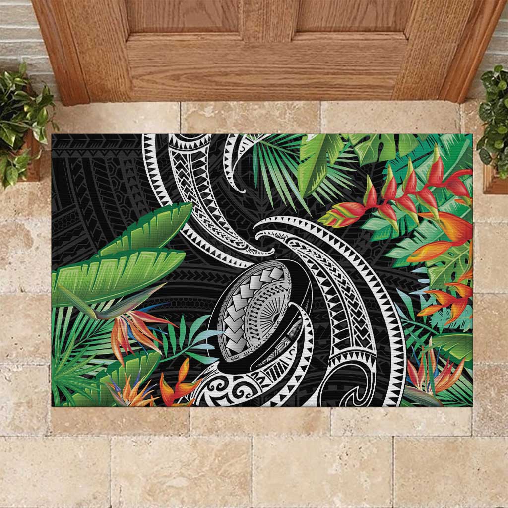 Polynesian Pacific Rugby Tribal Rubber Doormat Tropical Vibe