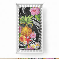 Hau'oli Makahiki Hou Baby Bed Cover Aloha Pineapple Tropical Vibe LT9 28 × 52 in Black - Polynesian Pride