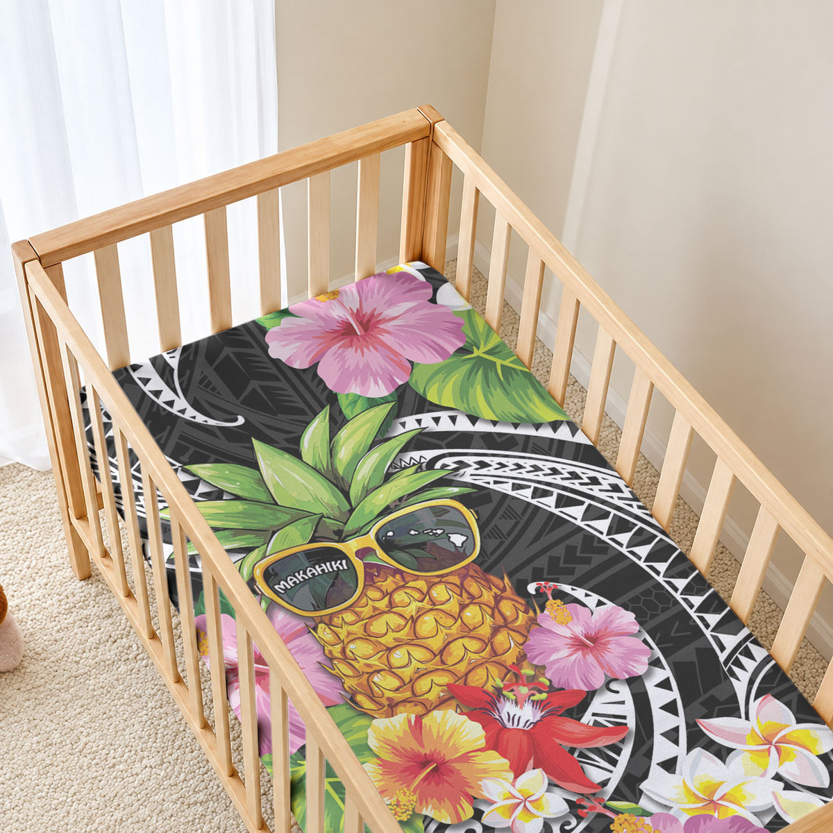 Hau'oli Makahiki Hou Baby Bed Cover Aloha Pineapple Tropical Vibe LT9 - Polynesian Pride