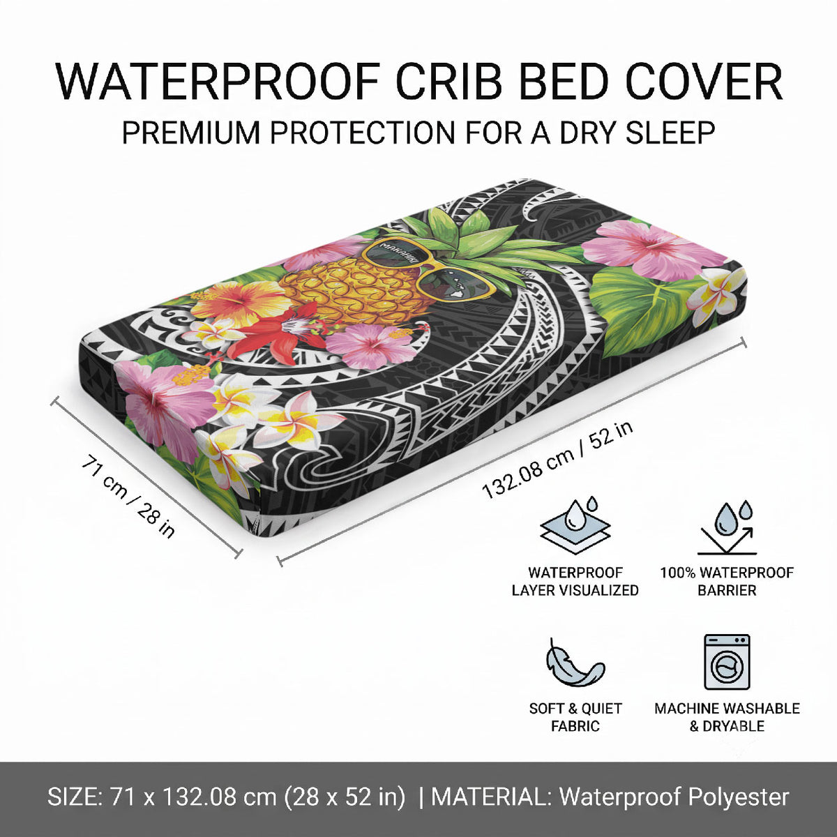 Hau'oli Makahiki Hou Baby Bed Cover Aloha Pineapple Tropical Vibe LT9 - Polynesian Pride