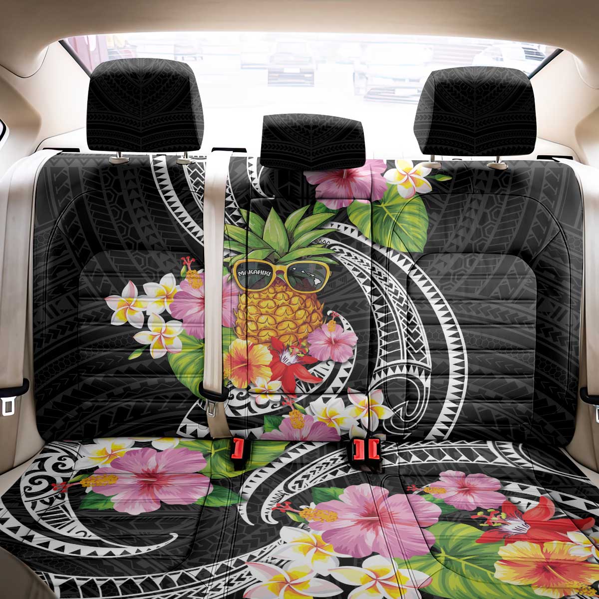Hau'oli Makahiki Hou Back Car Seat Cover Aloha Pineapple Tropical Vibe