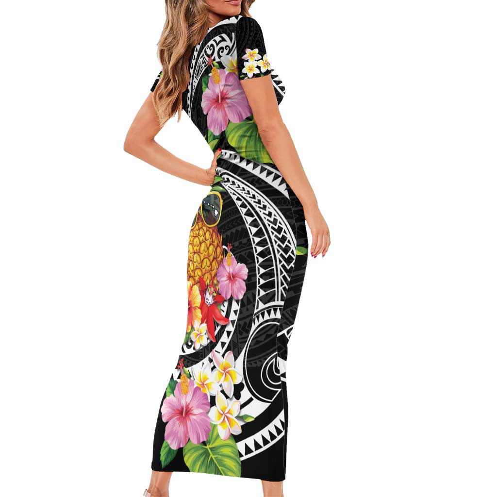 Hau'oli Makahiki Hou Family Matching Short Sleeve Bodycon Dress and Hawaiian Shirt Aloha Pineapple Tropical Vibe