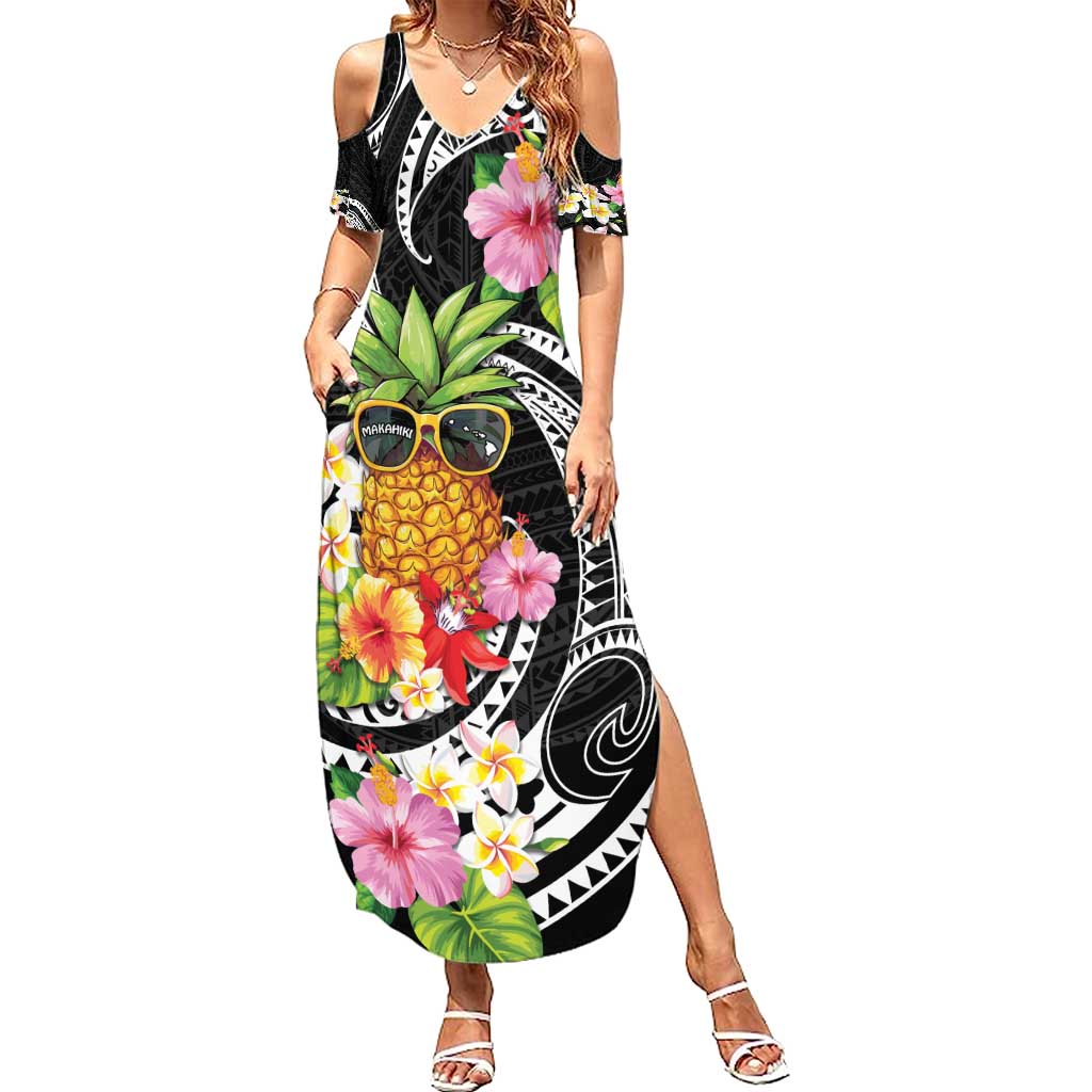 Hau'oli Makahiki Hou Family Matching Summer Maxi Dress and Hawaiian Shirt Aloha Pineapple Tropical Vibe