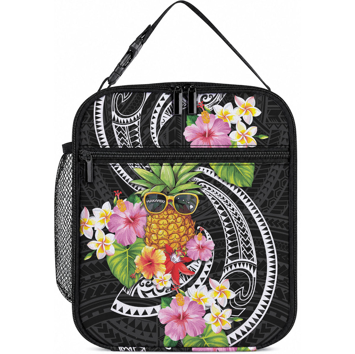Hau'oli Makahiki Hou Lunch Bag Aloha Pineapple Tropical Vibe LT9 10.2 × 8.3 × 4.3 inch Black - Polynesian Pride