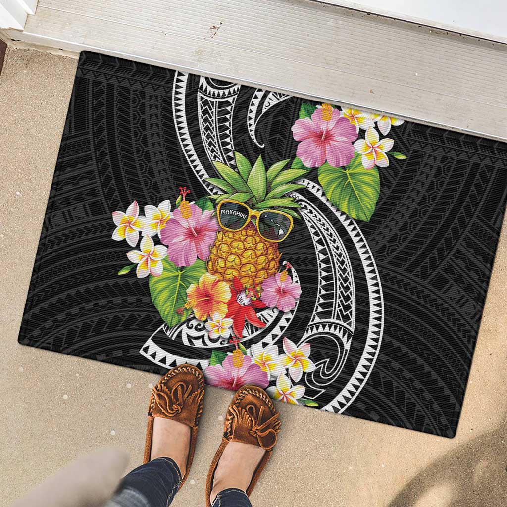 Hau'oli Makahiki Hou Rubber Doormat Aloha Pineapple Tropical Vibe