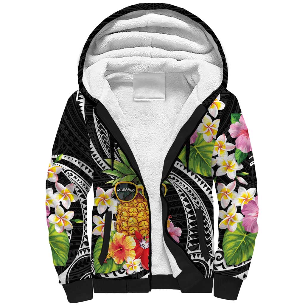 Hau'oli Makahiki Hou Sherpa Hoodie Aloha Pineapple Tropical Vibe