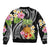 Hau'oli Makahiki Hou Sleeve Zip Bomber Jacket Aloha Pineapple Tropical Vibe