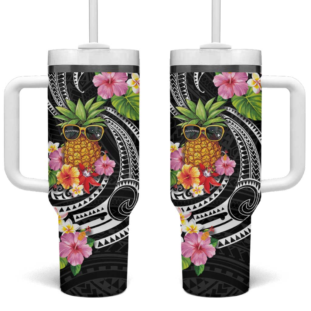 Hau'oli Makahiki Hou Tumbler With Handle Aloha Pineapple Tropical Vibe