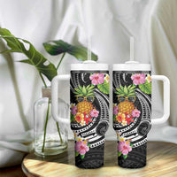 Hau'oli Makahiki Hou Tumbler With Handle Aloha Pineapple Tropical Vibe