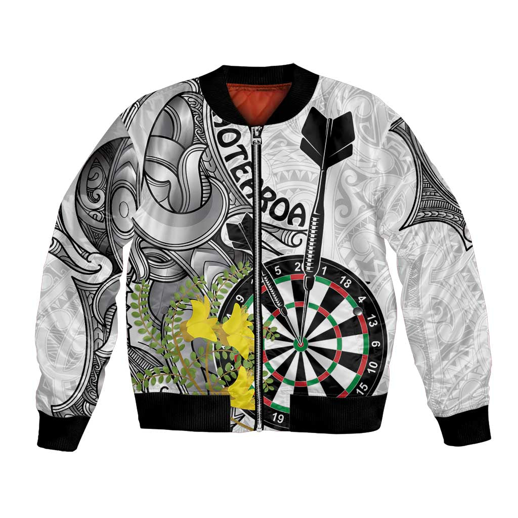 Personalised New Zealand Darts Bomber Jacket Kowhai Floral with Maori Tattoo