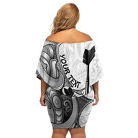 Personalised New Zealand Darts Family Matching Off Shoulder Short Dress and Hawaiian Shirt Kowhai Floral with Maori Tattoo
