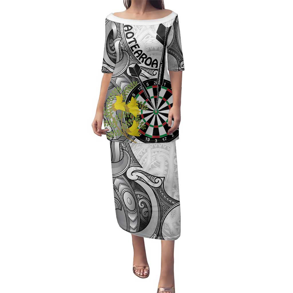 Personalised New Zealand Darts Family Matching Puletasi and Hawaiian Shirt Kowhai Floral with Maori Tattoo