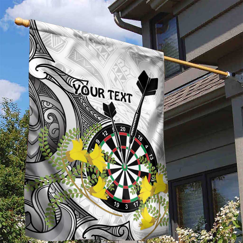 Personalised New Zealand Darts Garden Flag Kowhai Floral with Maori Tattoo