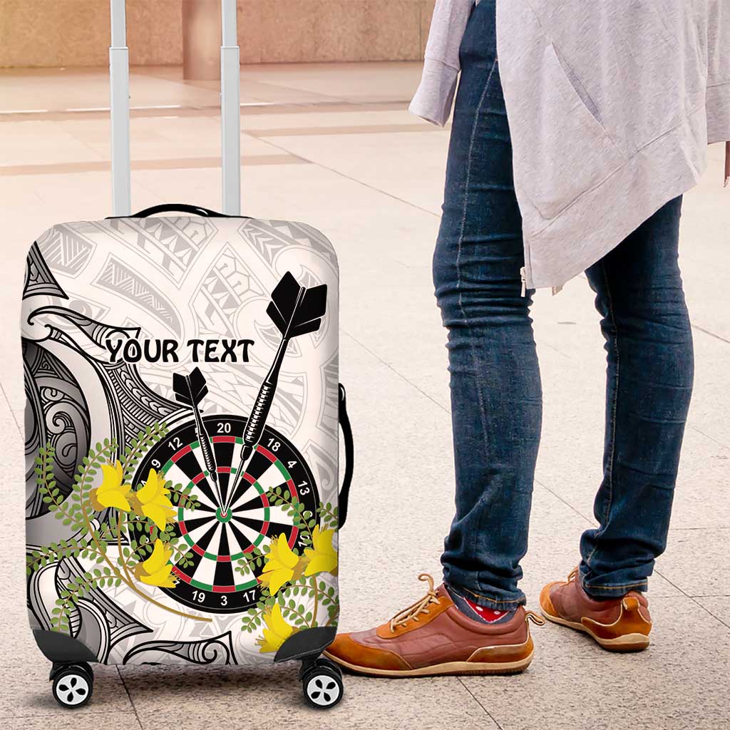 Personalised New Zealand Darts Luggage Cover Kowhai Floral with Maori Tattoo LT9 Black - Polynesian Pride