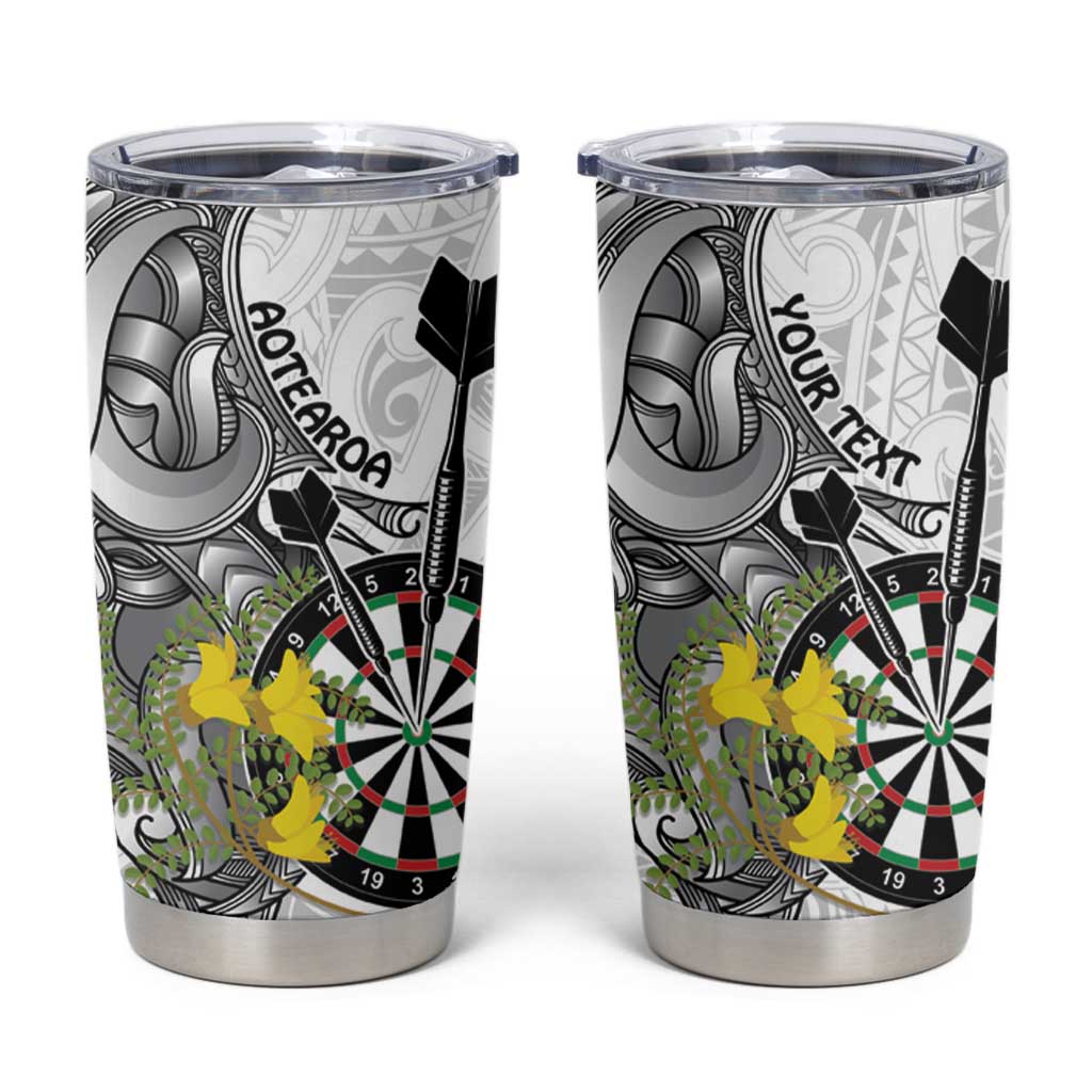 Personalised New Zealand Darts Tumbler Cup Kowhai Floral with Maori Tattoo