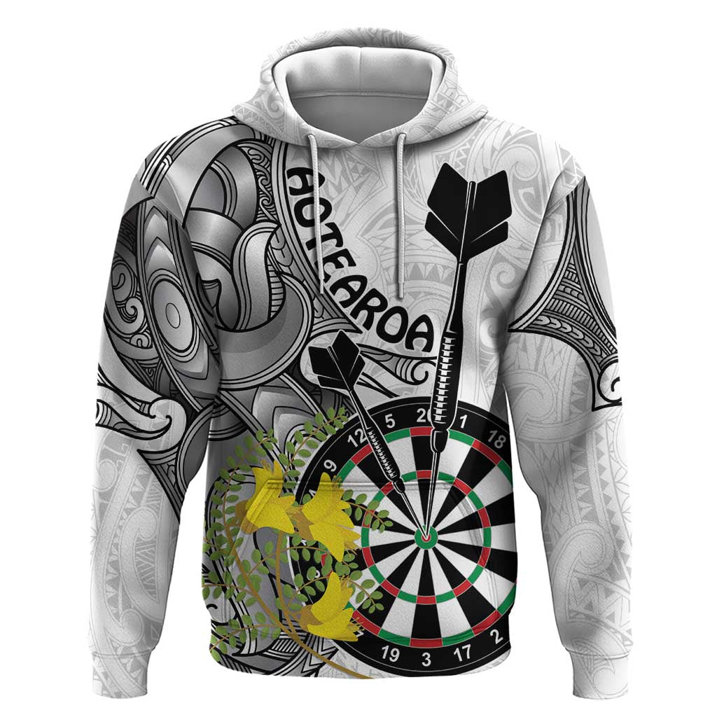 Personalised New Zealand Darts Zip Hoodie Kowhai Floral with Maori Tattoo LT9 Pullover Hoodie Black - Polynesian Pride