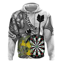 Personalised New Zealand Darts Zip Hoodie Kowhai Floral with Maori Tattoo LT9 Pullover Hoodie Black - Polynesian Pride