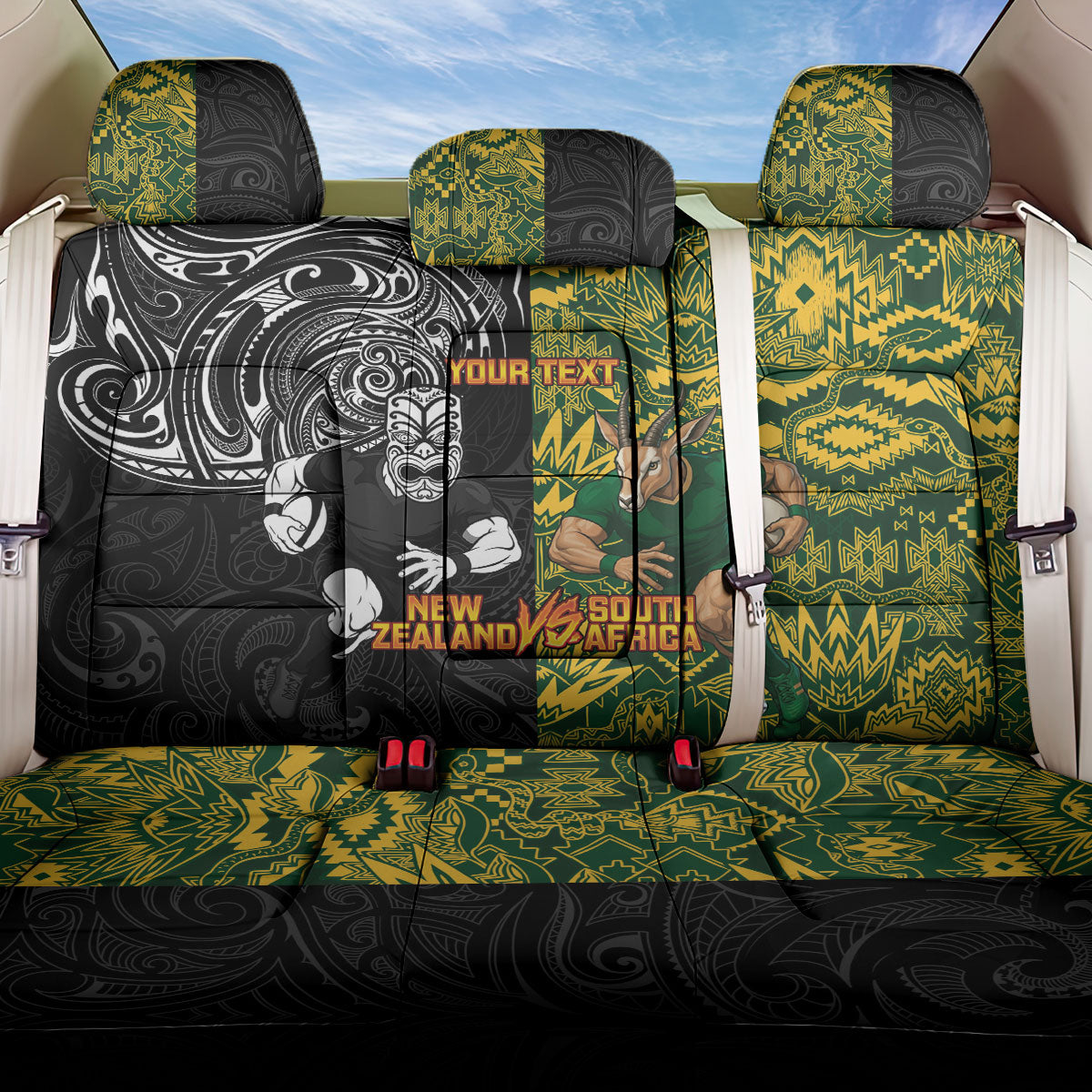 Custom New Zealand vs South Africa Back Car Seat Cover Rugby Rivalry Two Nations One Battle LT9 One Size Multicolor - Polynesian Pride