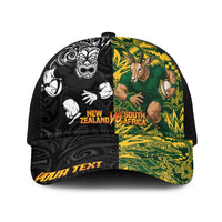 Personalised New Zealand vs South Africa Baseball Net Cap Rugby Rivalry Two Nations One Battle LT9 One Size Black Multicolor - Polynesian Pride
