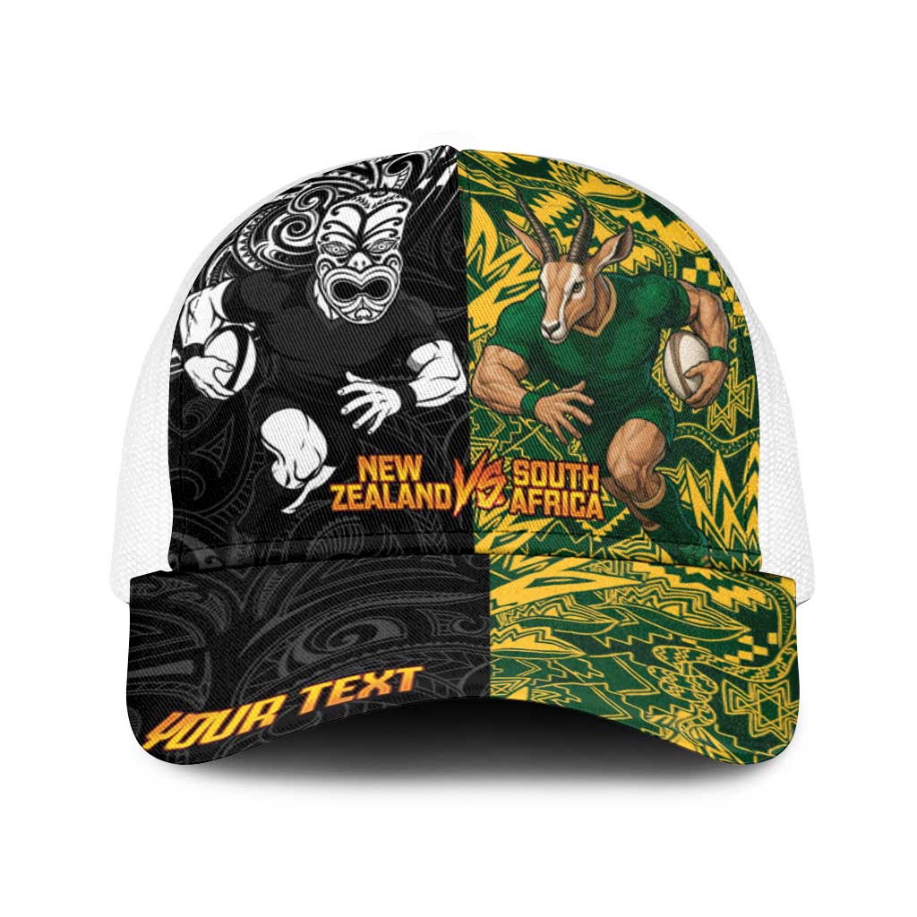 Personalised New Zealand vs South Africa Baseball Net Cap Rugby Rivalry Two Nations One Battle LT9 One Size White Multicolor - Polynesian Pride
